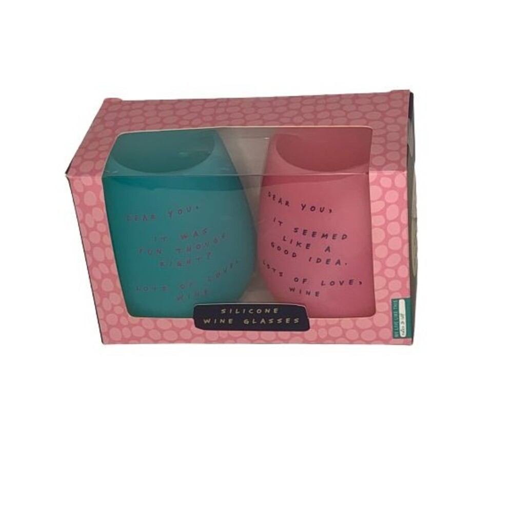 Silicone Wine Glasses Pink and Blue Fun Sayings MR43-SWG NEW